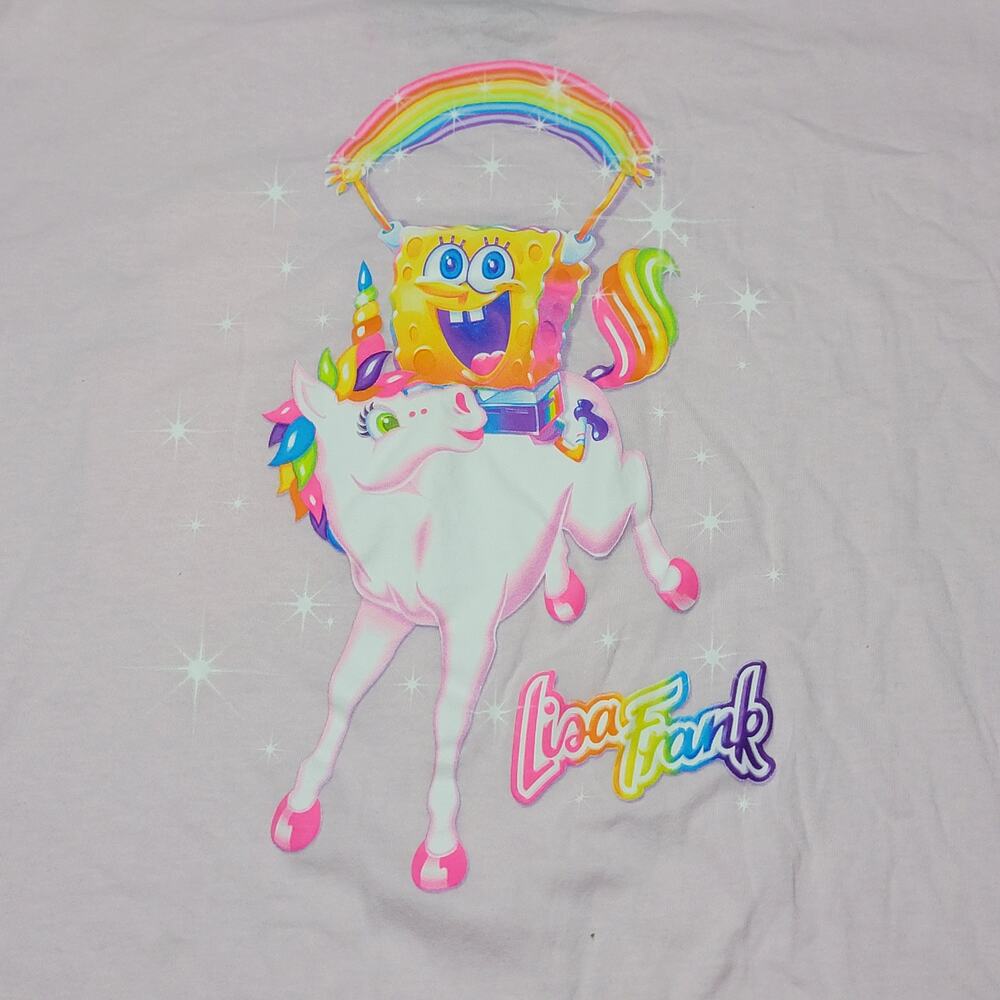 Lisa Frank X Nickelodeon Pink Tee Spongebob on a Unicorn w/ Pocket - Size XL - Picture 2 of 6